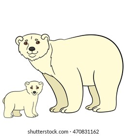 Cartoon animals. Mother polar bear with her little cute baby.