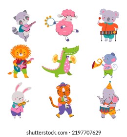 Cartoon Animals Musician Hold Musical Instruments Stock Vector (Royalty ...