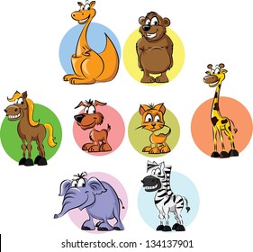 Cartoon animals on round background