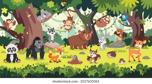 Cartoon Animals Posing At Forest