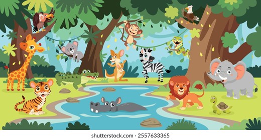 Cartoon Animals Posing At Forest