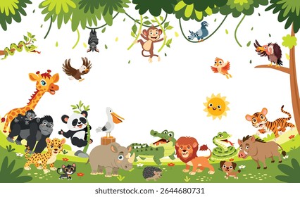 Cartoon Animals Posing At Forest