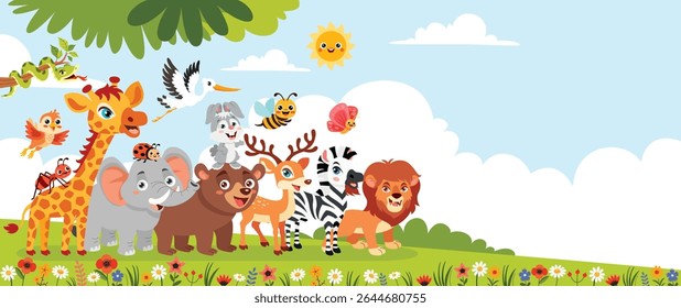 Cartoon Animals Posing At Forest