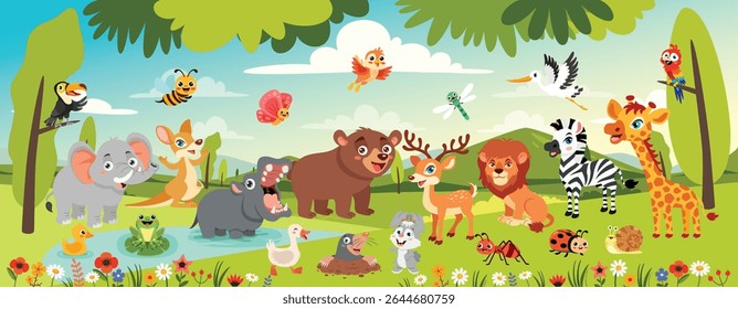 Cartoon Animals Posing At Forest