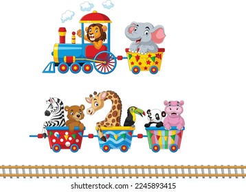 Cartoon animals riding on the train