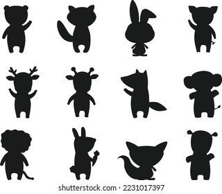 Cartoon Animals scissors skills collection isolated vector Silhouette