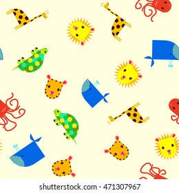 The cartoon animals. Seamless pattern.