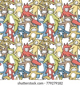 Cartoon animals seamless pattern. Hand drawn illustation.