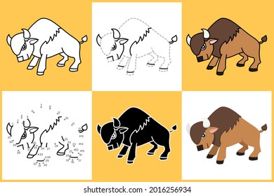Cartoon Animals set of BISON, Vector illustration