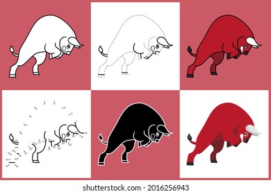 Cartoon Animals set of BULL, Vector illustration