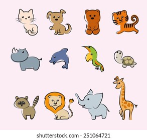 cartoon animals set of colored vector illustrations