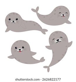 cartoon animals. set of cute seal