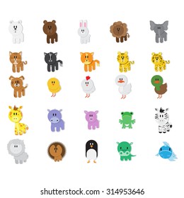 Cartoon Animals Set - Isolated On White Background - Vector Illustration, Graphic Design, Editable For Your Design