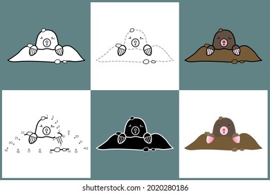 Cartoon Animals set of MOLE, Vector illustration