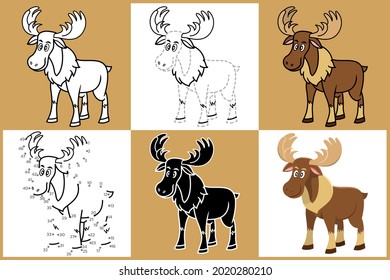 Cartoon Animals set of MOOSE, Vector illustration