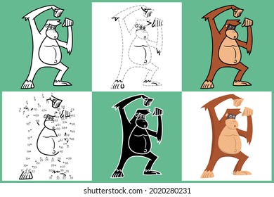 Cartoon Animals set of ORANGUTAN, Vector illustration