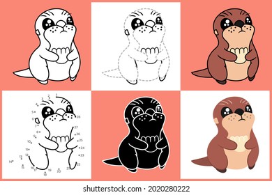 Cartoon Animals set of OTTER, Vector illustration