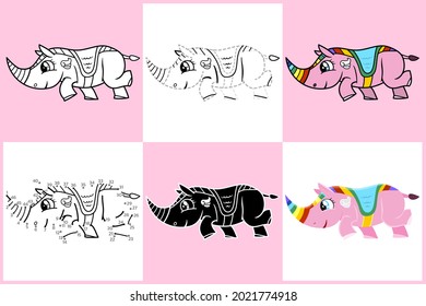 Cartoon Animals set of RHINO, Vector illustration