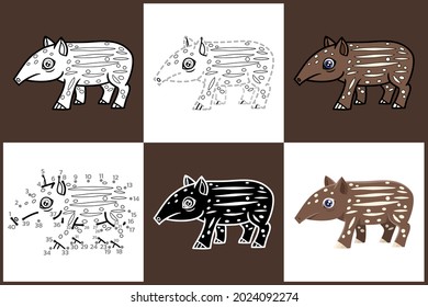 Cartoon Animals set of TAPIR, Vector illustration