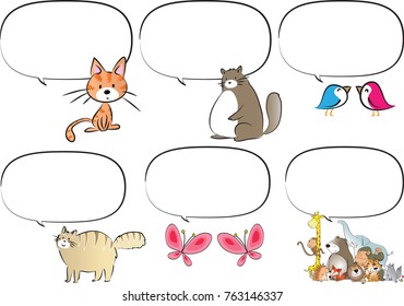 cartoon animals talk with blank speech bubble