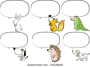 cartoon animals talk with blank speech bubble