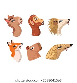 Cartoon animals with their tongues out, bundled in a fun vector illustration for kids.