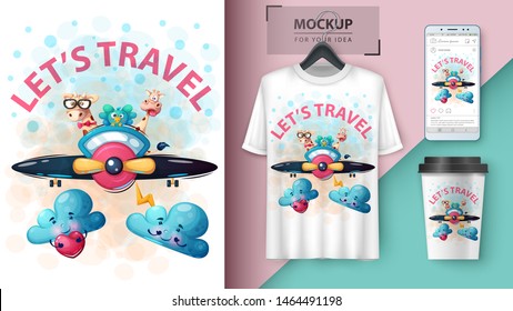 Cartoon animals travel - mockup for your idea. Vector eps 10