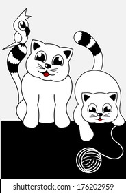 cartoon animals - two cats and parrot