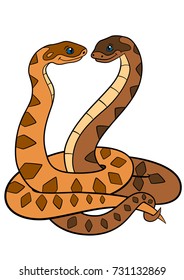 Cartoon animals. Two cute vipers stand and smile.