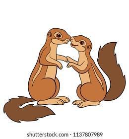 Cartoon animals. Two cute xeruses look at each other.
