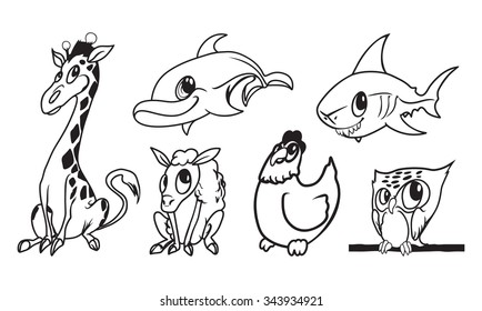 Cartoon animals vector illustration set