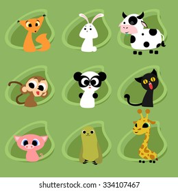 Cartoon Animals.  Vector set of cute animals. 