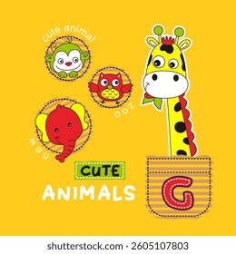 Cartoon animals zoo, Flat Vector Illustration