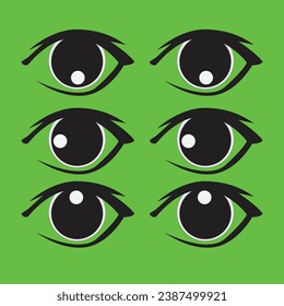 cartoon animated eye symbol.  Eyes avatar for emoji green background design