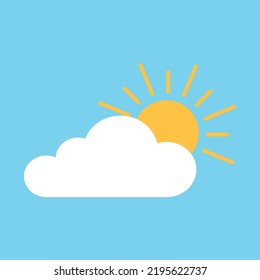 Cartoon Animated Weather Web Icon Clipart With Sun Behind Cloud Over Blue Sky Round Vector Illustration Design