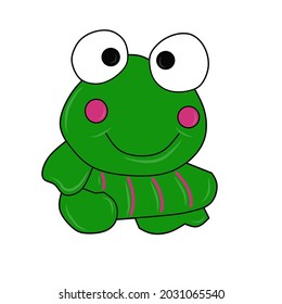 cartoon animation of a green frog sitting relaxed