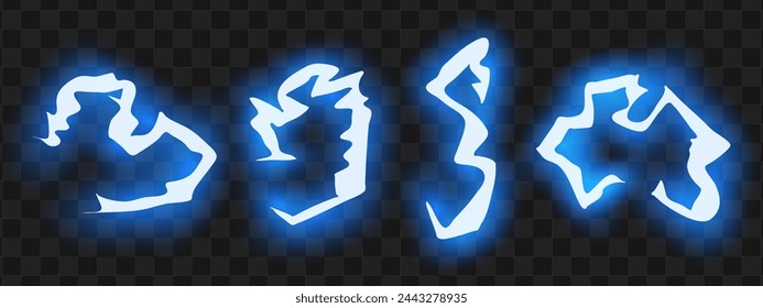 Cartoon animation of a lightning bolt. Blue glowing thunderbolt. Vector illustration.