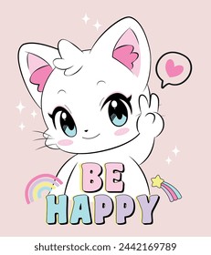 cartoon anime characters cute cats in spring photos, happy adorable, art, animals, kittens, pets, graphics, cats,