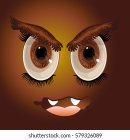 Cartoon anime monster angry face with big frowned eyebrows. Vector Illustration