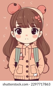 Cartoon Anime style kawaii cute little girl, Isolated background, vector illustration