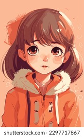Cartoon Anime style kawaii cute little girl, Isolated background, vector illustration