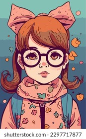 Cartoon Anime style kawaii cute little girl, Isolated background, vector illustration