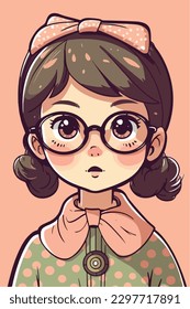 Cartoon Anime style kawaii cute little girl, Isolated background, vector illustration