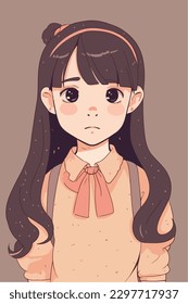 Cartoon Anime style kawaii cute little girl, Isolated background, vector illustration