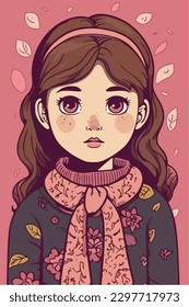 Cartoon Anime style kawaii cute little girl, Isolated background, vector illustration