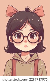 Cartoon Anime style kawaii cute little girl, Isolated background, vector illustration