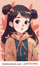 Cartoon Anime style kawaii cute little girl, Isolated background, vector illustration