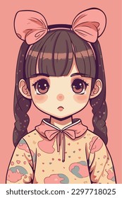 Cartoon Anime style kawaii cute little girl, Isolated background, vector illustration