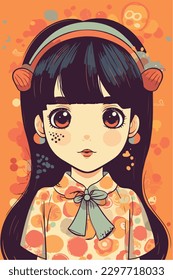 Cartoon Anime style kawaii cute little girl, Isolated background, vector illustration