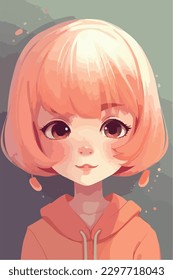 Cartoon Anime style kawaii cute little girl, Isolated background, vector illustration
